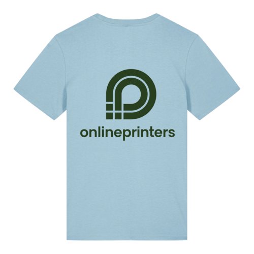 Hemelsblauw biologisch katoenen T-shirt met korte mouwen.