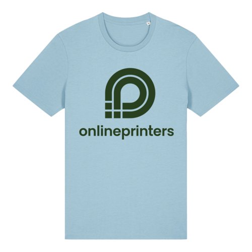 Hemelsblauw biologisch katoenen T-shirt met korte mouwen.