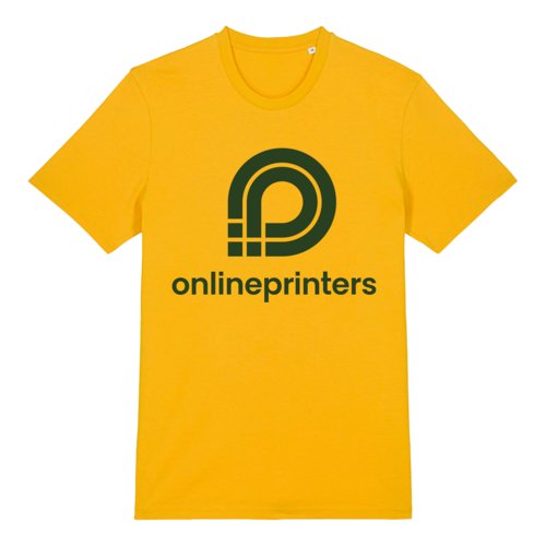 Geel biologisch katoenen t-shirt met korte mouwen.