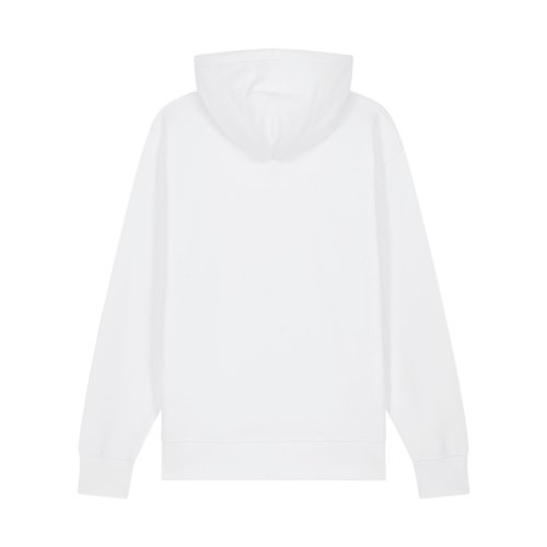 Witte unisex hoodie van biologisch katoen met capuchon.