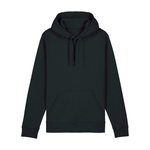 Zwarte katoen-polyester hoodie met capuchon en kangoeroezak.