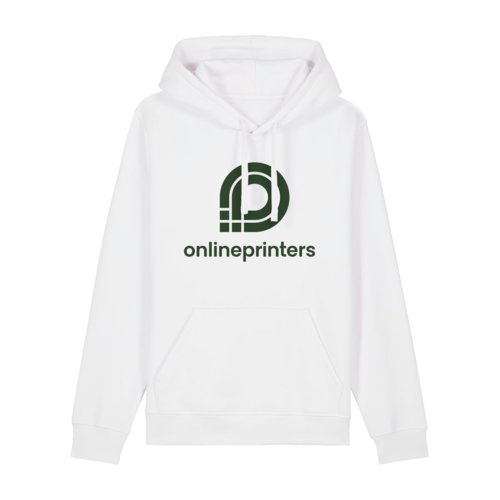 Witte stoffen hoodie met capuchon en kangoeroezak. Unisex snit.