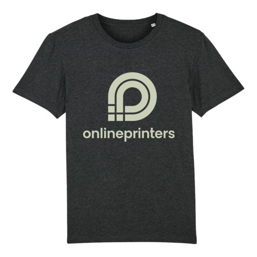 Donkergrijs gemêleerd katoenen T-shirt met korte mouwen.
