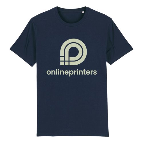 Marineblauw biologisch katoenen T-shirt, unisex fit, met korte mouwen.