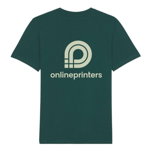 Donkergroen katoenen T-shirt met korte mouwen en ronde hals.