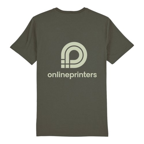 Khaki katoenen T-shirt, unisex pasvorm, met korte mouwen.