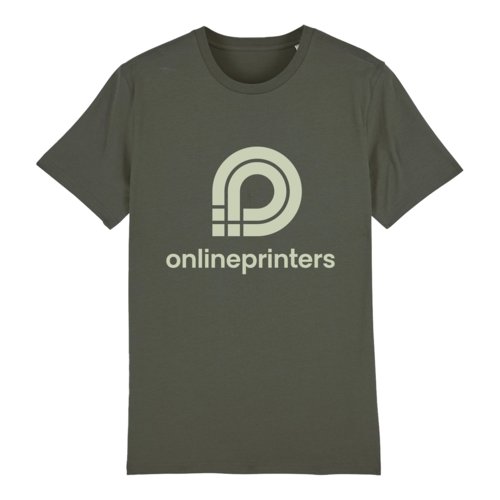 Khaki katoenen T-shirt, unisex pasvorm, met korte mouwen.