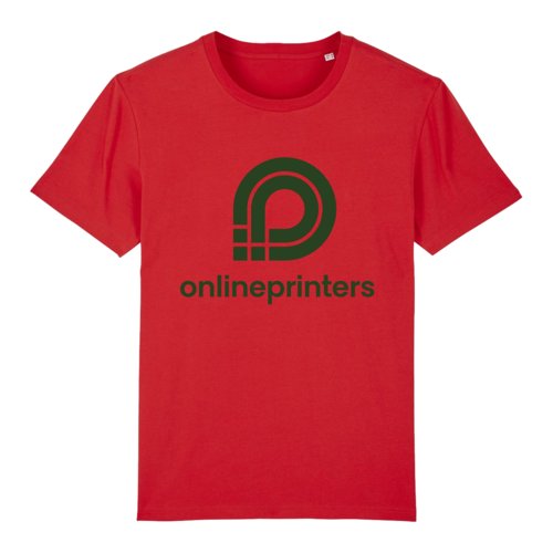 Rood biologisch katoenen T-shirt met korte mouwen.