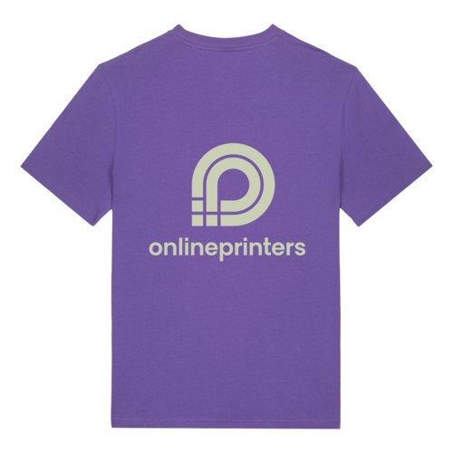 Paars biologisch katoenen T-shirt, unisex fit, met korte mouwen.