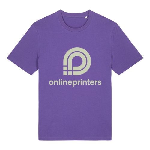 Paars biologisch katoenen T-shirt met korte mouwen en ronde hals.