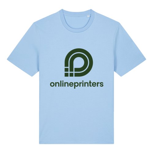 Hemelsblauw biologisch katoenen T-shirt met korte mouwen.