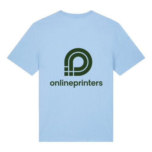 Hemelsblauw biologisch katoenen T-shirt met korte mouwen.