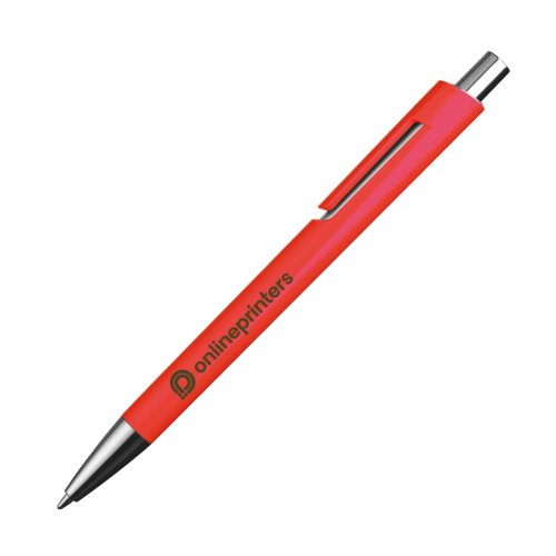 Rode plastic balpen met clip en drukknop.