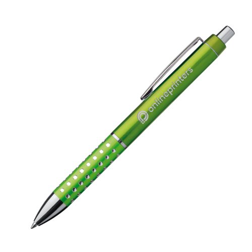 Appelgroene metalen balpen met clip en drukknop.