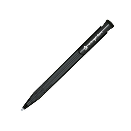 Gefrosted plastic balpen met clip en drukmechanisme.
