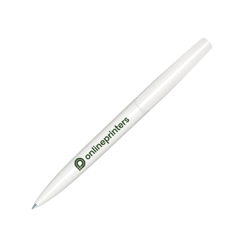 Witte plastic balpen met draaimechanisme.