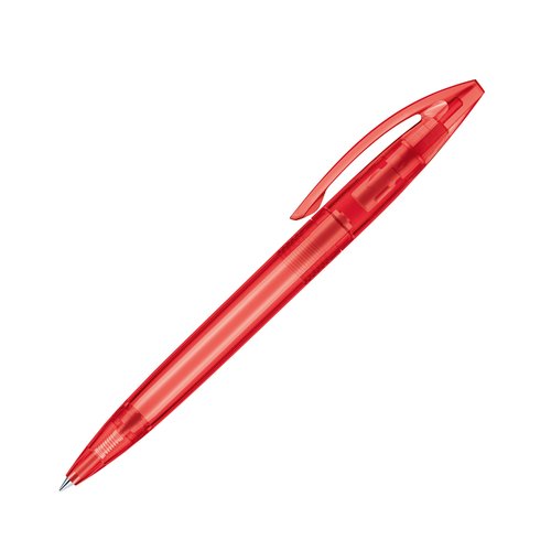 Rode plastic draaibare balpen met clip.