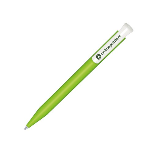 Appelgroene bio balpen met drukknop en clip.