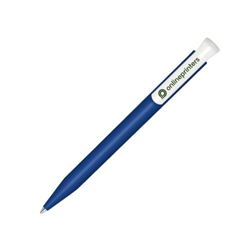 Donkerblauwe bioplastic balpen met clip.
