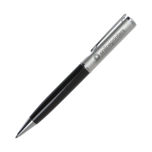 Metalen balpen met clip en drukmechanisme.