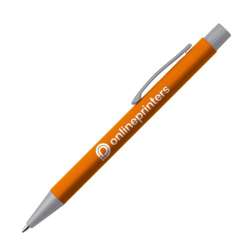 Oranje balpen met clip en drukknop.