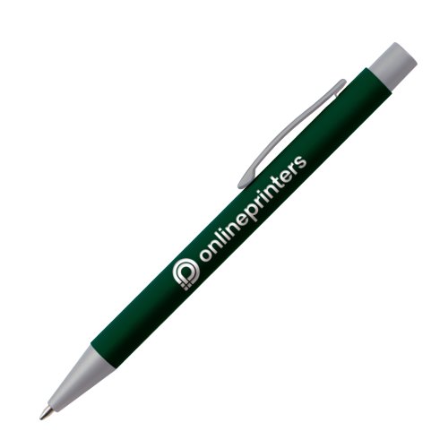 Donkergroene balpen met clip en drukmechanisme.