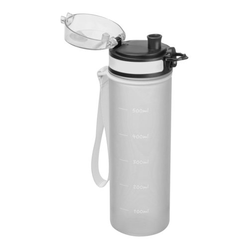 Transparante Tritan waterfles met draaglus en patroon.