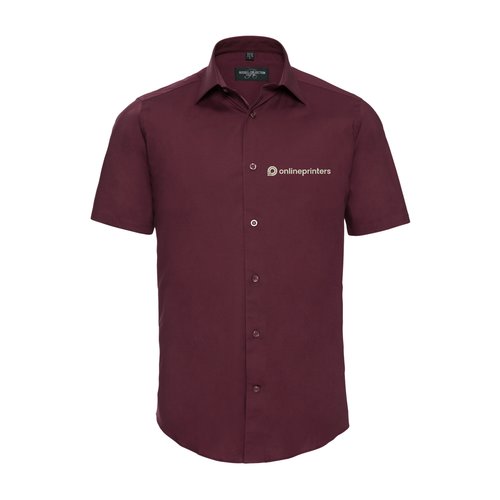 Bordeaux katoenmix overhemd met korte mouwen en knoopsluiting.