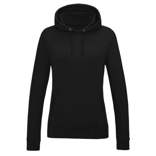 Zwarte katoen-polyester hoodie voor dames met capuchon en kangoeroezak.