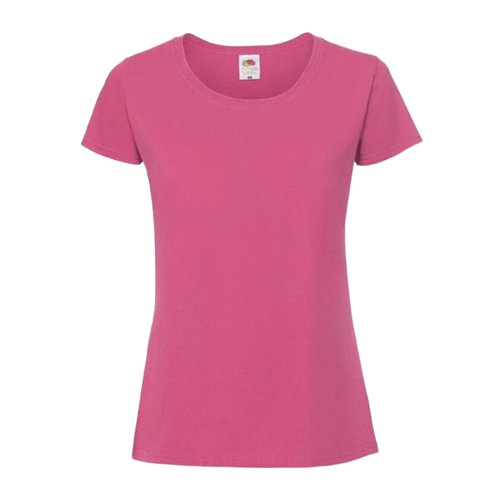 Fuchsia katoenen dames t-shirt met korte mouwen.