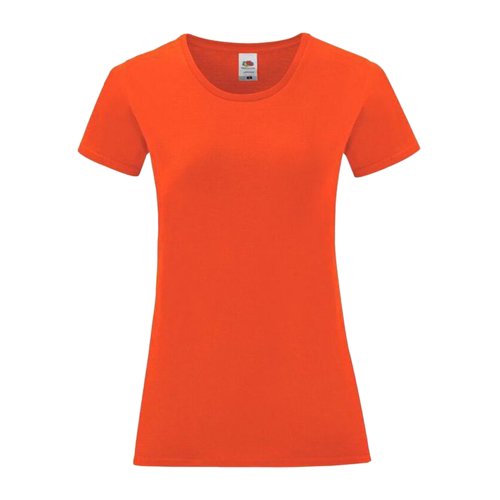 Oranje dames T-shirt van katoen met korte mouwen.