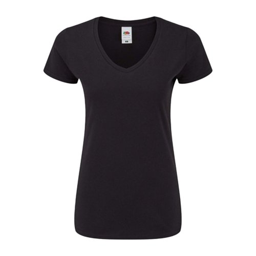 Zwart katoenen dames T-shirt met V-hals.