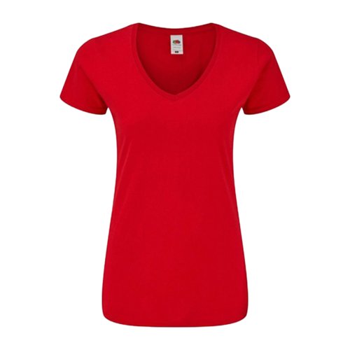 Rood katoenen T-shirt met V-hals en korte mouwen voor dames.