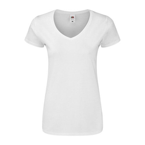 Wit katoenen dames T-shirt met V-hals.