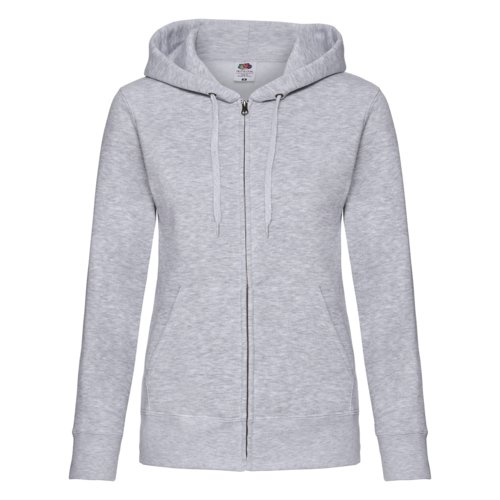 Grijs gemêleerd dames hooded jacket van katoen-polyester met volledige ritssluiting en zakken.