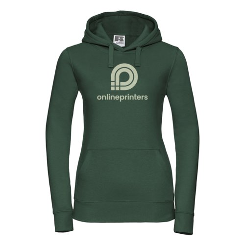 Groene stoffen dameshoodie met capuchon en kangoeroezak.