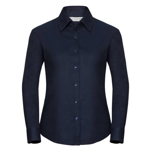 Marineblauwe blouse van katoenmix met lange mouwen.
