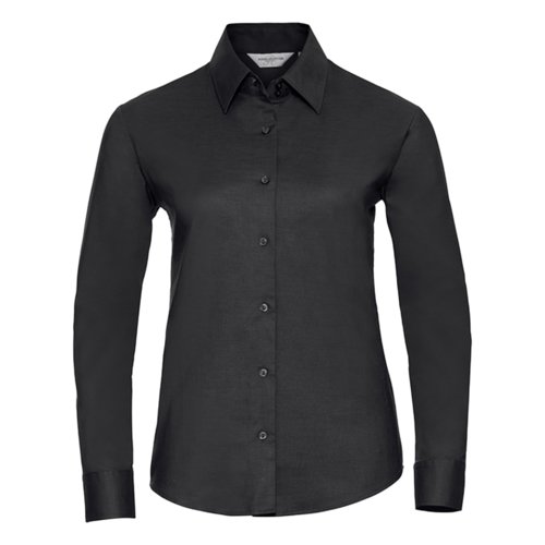 Zwarte Oxford blouse van katoenmix met lange mouwen.