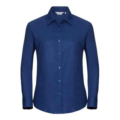 Blauwe blouse van katoenmix met lange mouwen.
