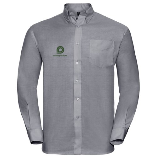 Grijs Oxford overhemd voor heren met knoopsluiting en borstzak.