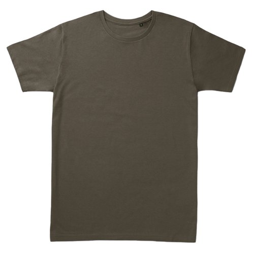 Khaki katoenen T-shirt met korte mouwen en ronde hals.