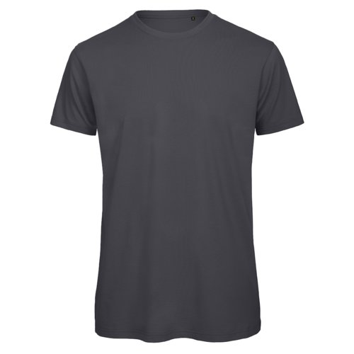 Donkergrijs katoenen T-shirt met korte mouwen en ronde hals.