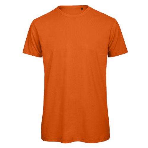 Oranje biologisch katoenen t-shirt met korte mouwen.