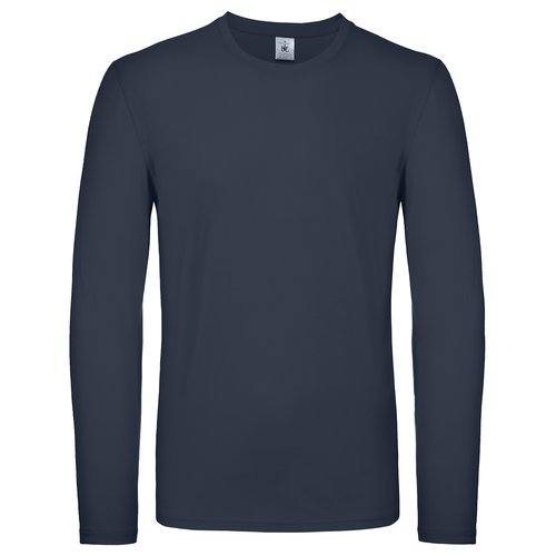 Marineblauwe katoenen shirt met lange mouwen voor heren.