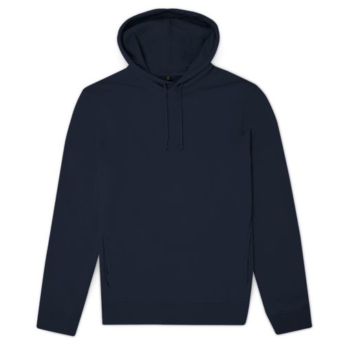 Marineblauwe hoodie van katoenmix met capuchon en trekkoord.