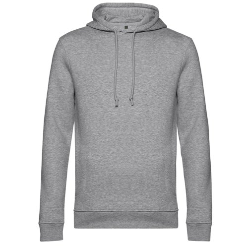 Grijze gemêleerde hoodie van biologisch katoen en gerecycled polyester met capuchon en trekkoord.