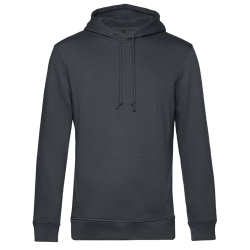 Donkergrijze hoodie van biologisch katoen en gerecycled polyester met capuchon.
