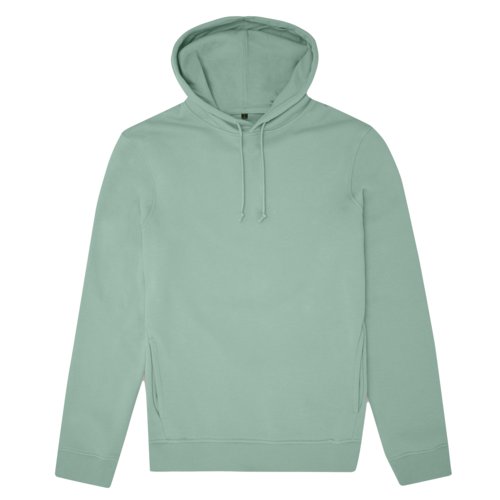 Mintgroene hoodie van biologisch katoen-polyestermix met capuchon en trekkoord.