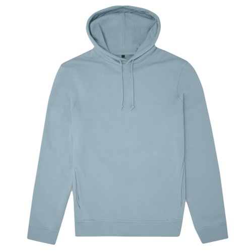 Lichtblauwe katoen-polyester hoodie met capuchon en trekkoord.
