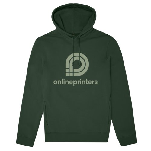 Donkergroene hoodie van biologisch katoen en gerecycled polyester met capuchon.